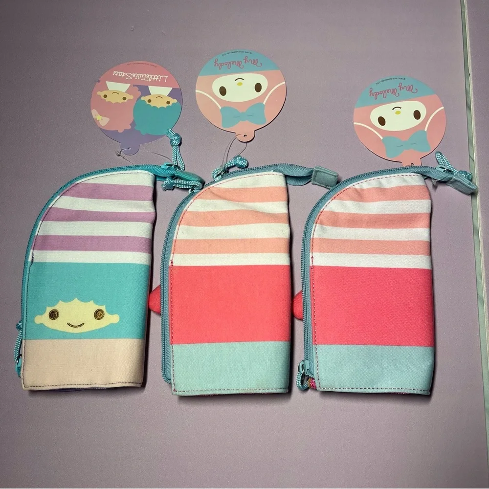 NWT Sanrio Set of 3 Pencil Pouches Little Twin Stars My Melody Kids Hello Kitty
